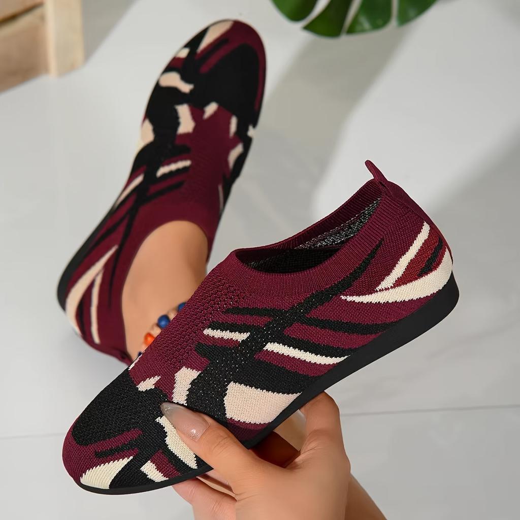 Women's Camouflage Pattern Flat Shoes, Breathable Knit Slip On Outdoor Shoes, Lightweight Low Top Shoes
