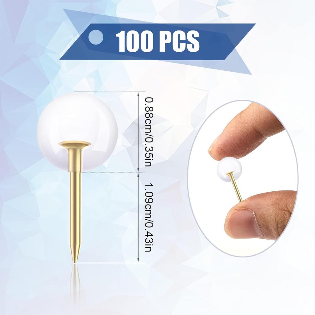 AIEX 100pcs Clear Round Push P, Gold Ball Push P with Storage Box Round Thumb Tacks Bulk for Daily Study Office Data Storage Organizing Files (Gold)