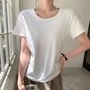 Pure cotton crew neck shoulder shirt women's summer wear loose and thin short-sleeved bottoming shirt top