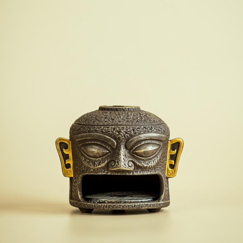 Sanxingdui Retro Ceramic Incense Burner Plate with Fireproof Pad