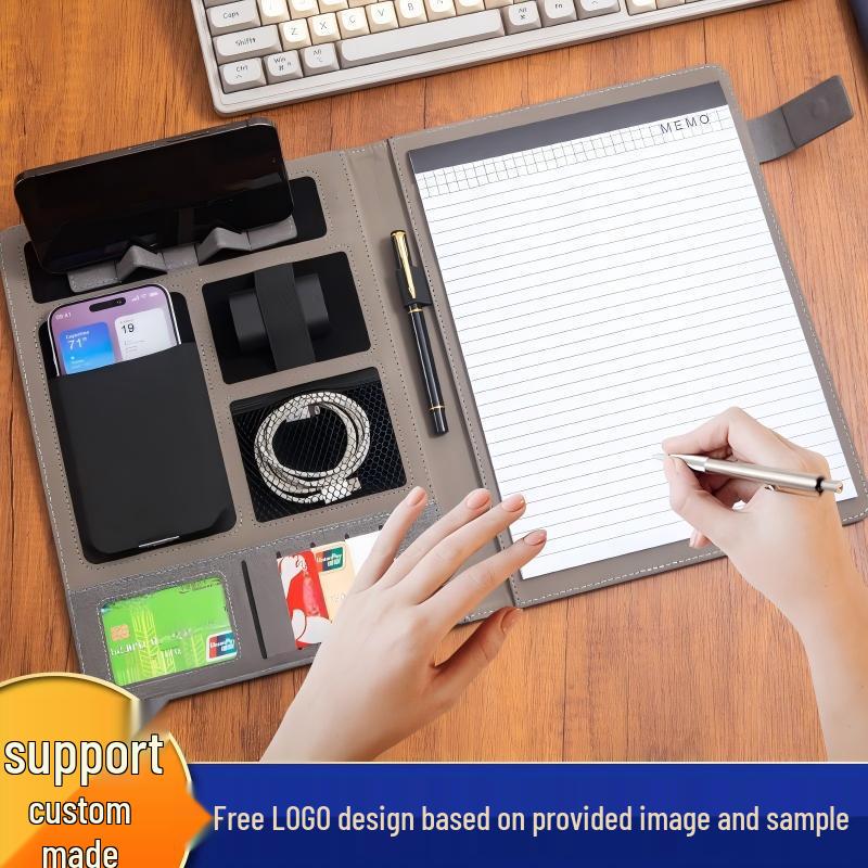 Premium A4 Faux Leather Folder with Magnetic Buckle & Document Clip for Business Meetings