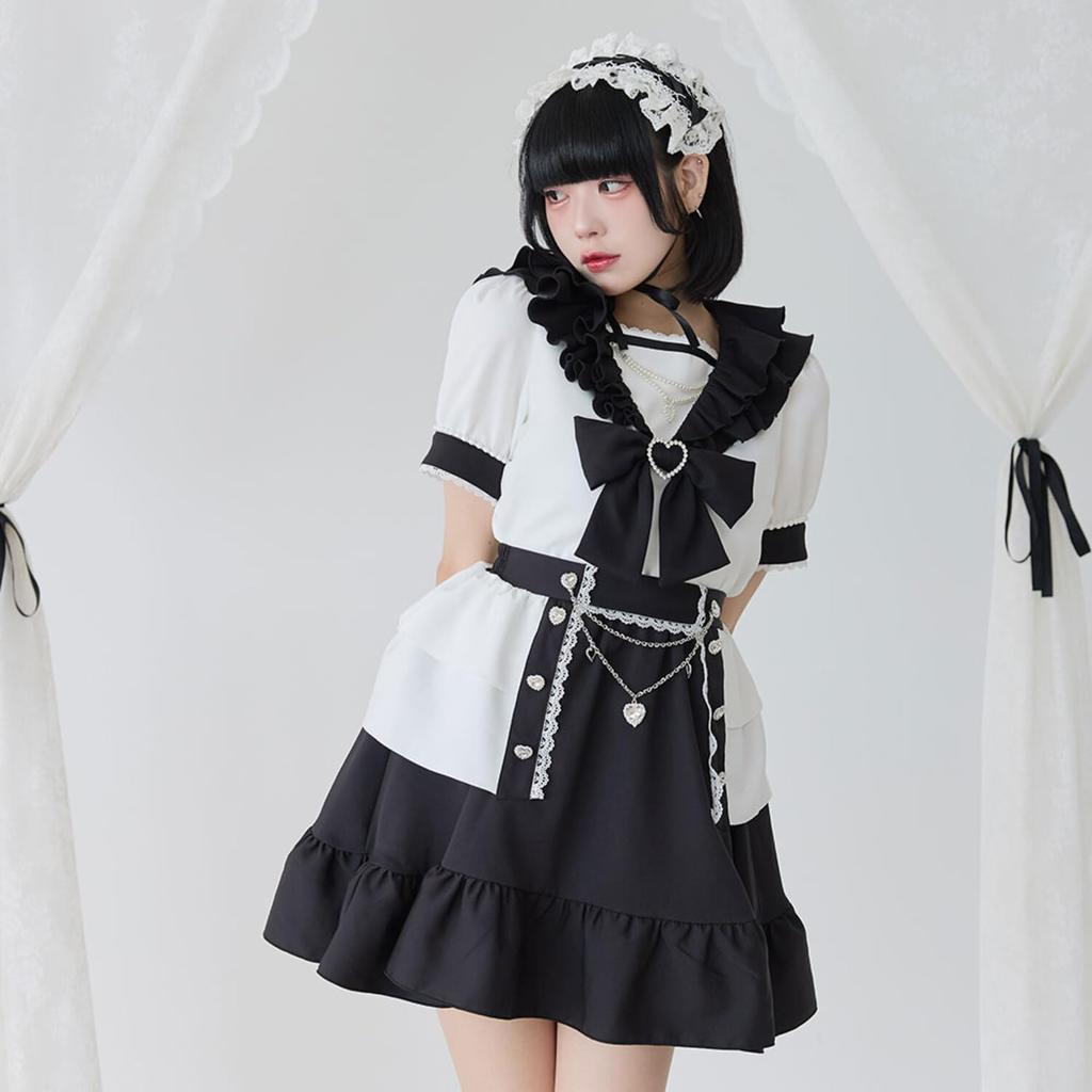 Dear My Love Classic Frill Sailor Blue Check Women's Double-Layered Blouse,