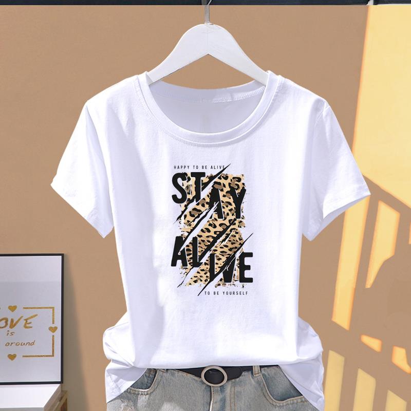 (Asian Size) Top O-neck Tee Fashion Print love style trend Casual Short Sleeve T-shirts T Graphic Female Women's Clothing