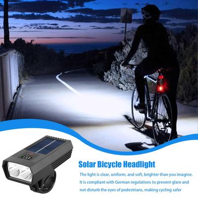 Solar Power Bicycle Light Waterproof Rechargeable Bicycle Headlight Solar Bicycle Light With Digital Display Batteried For Night