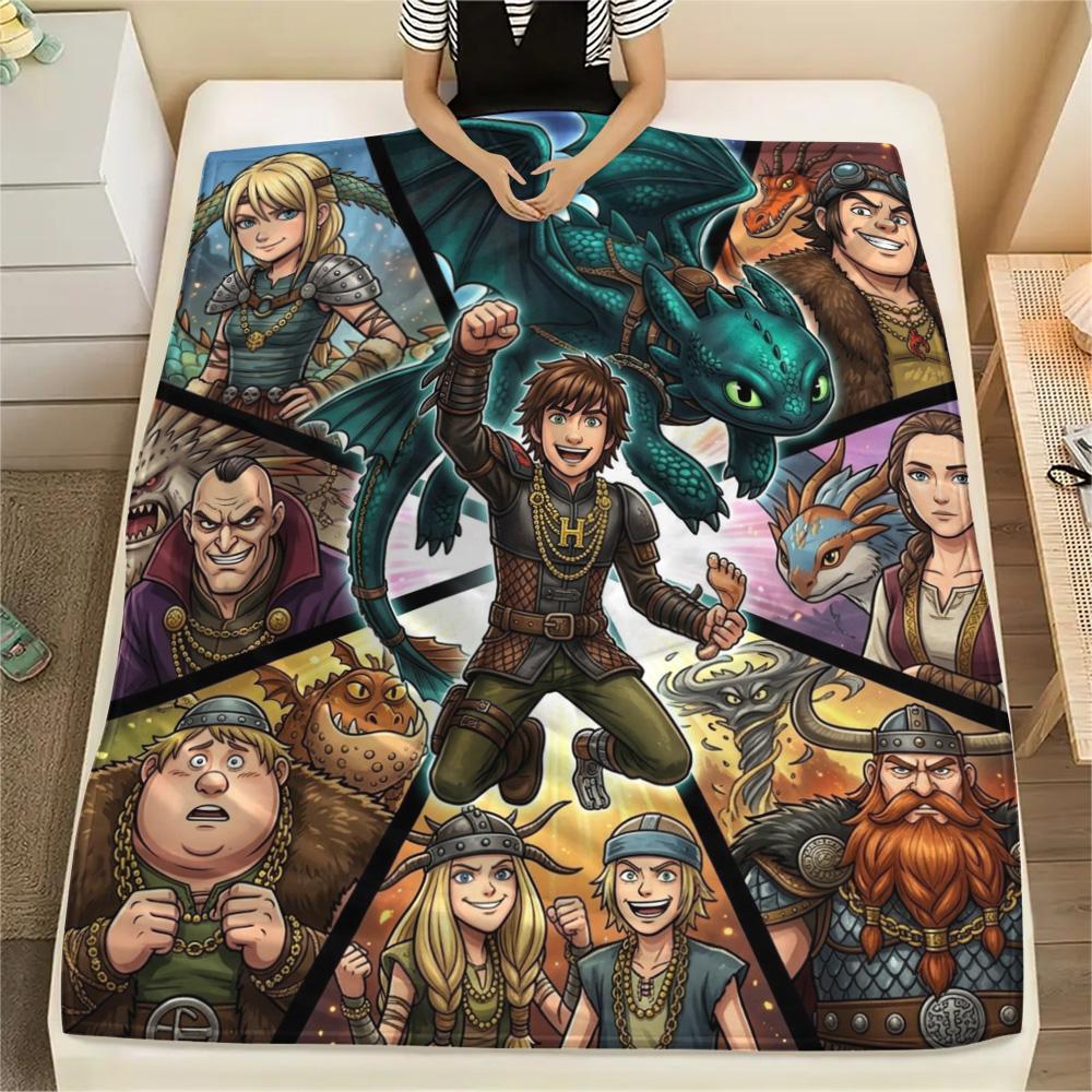 1PC How Train Dragon Patterned Flannel Blanket Suitable For All Seasons For Home Decor Warmth And Comfort Gifts Holiday Present