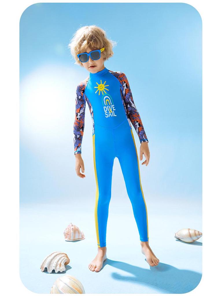 Boys' UPF50+ Long-Sleeve Quick-Dry Swimsuit for Training & Hot Springs