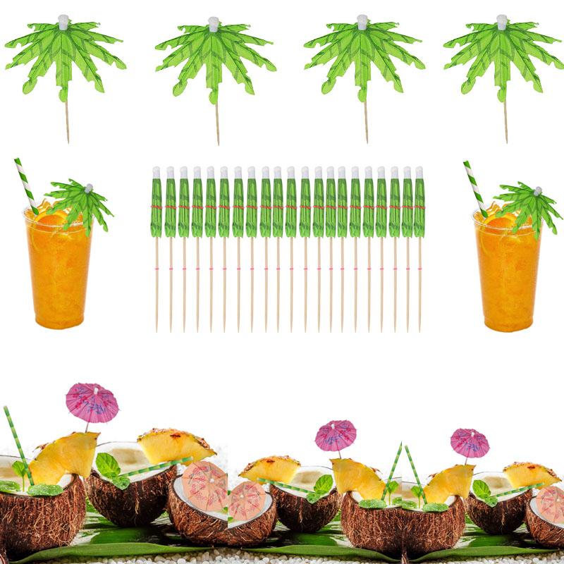 50Pcs Tropical Palm Tree Paper Umbrella Cocktail Food Fruit Picks Cupcake Toppers Hawaiian Birthday Party Wedding Decorations