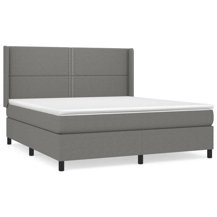 3131362 vidaXL Lit à sommier tapissier avec matelas Gris foncé 160x200cm Tissu