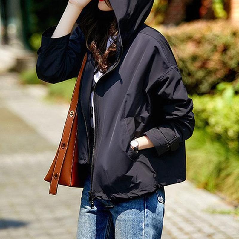 Hooded jacket, high-end short trench coat, baseball jacket, spring and autumn women's jacket
