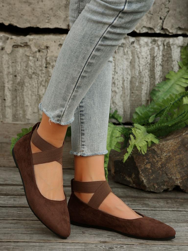 Fashion Large Size Women Shoes 2025 Spring Pointed Toe Cross Cross Tied Casual Shoes Vintage Comfortable Soft Sole Slip on Flats