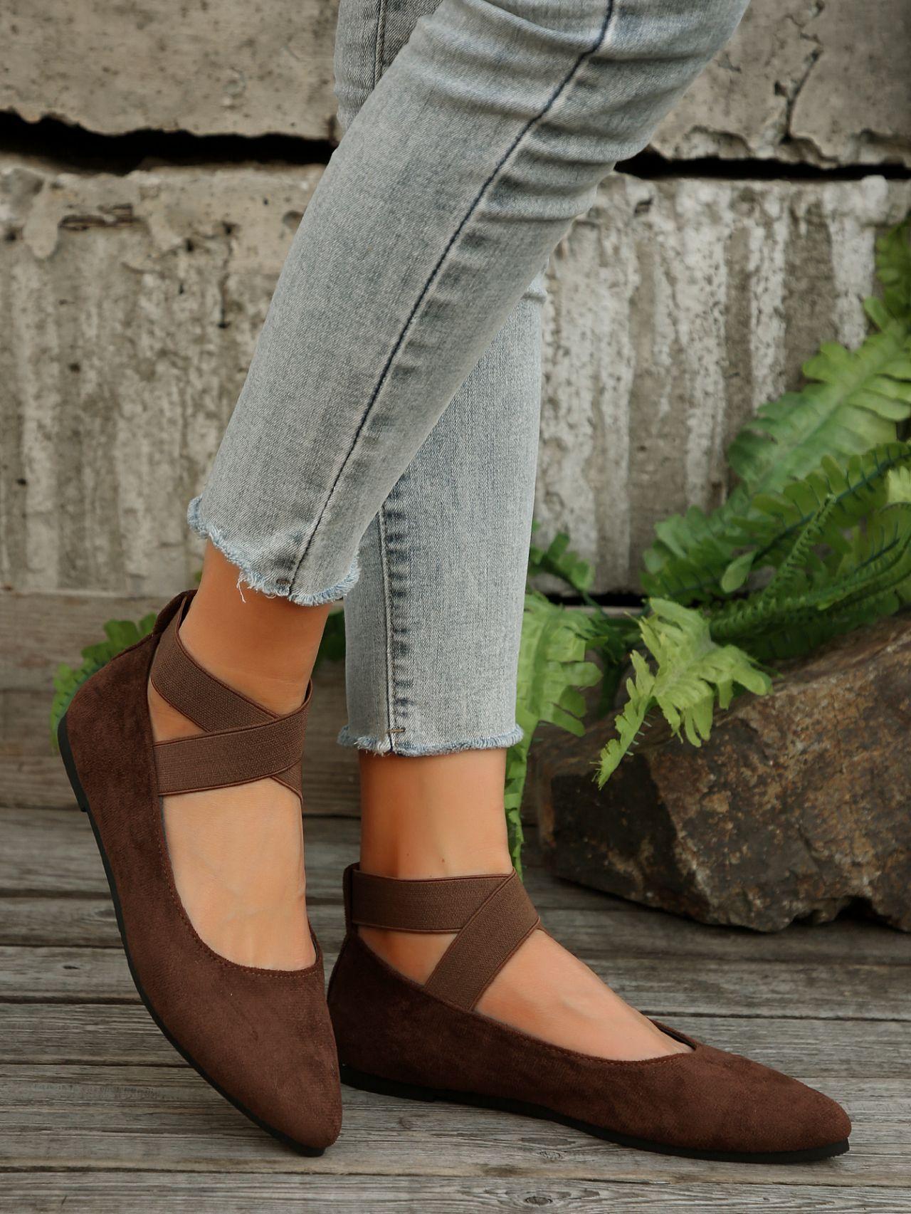

Large Size Women Shoes 2025 Spring Pointed Toe Cross Cross Tied Casual Shoes Vintage Comfortable Soft Sole Slip on Flats 43 коричневый