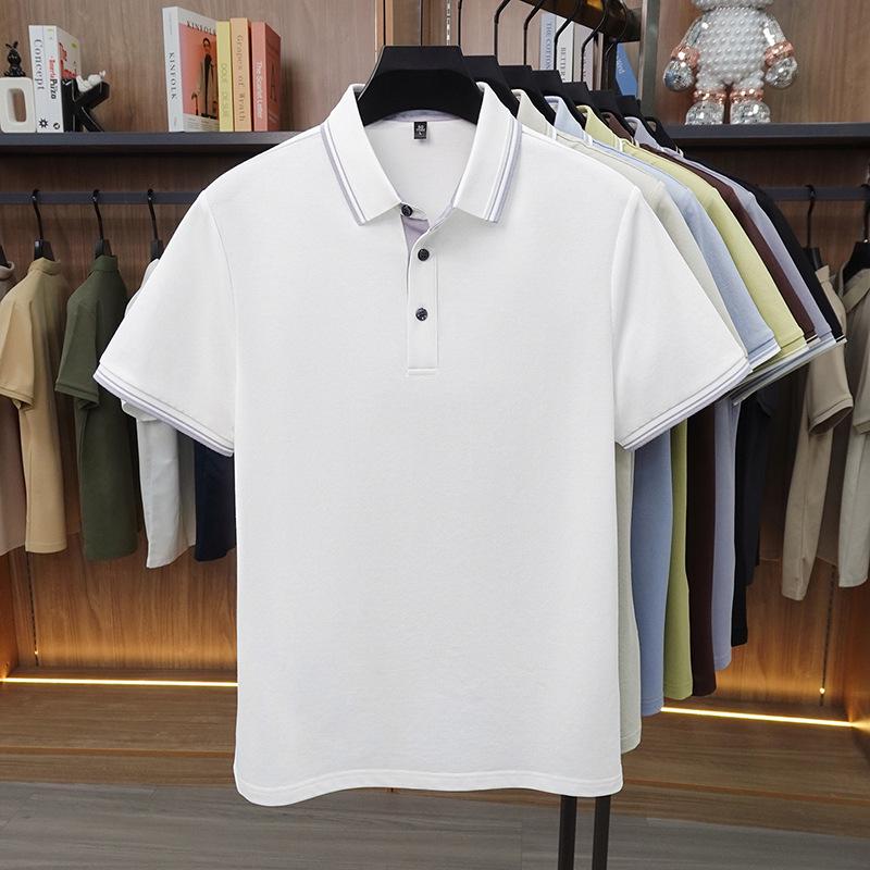 Polo da uomo a maniche corte in misto seta - Top casual in maglia con colletto