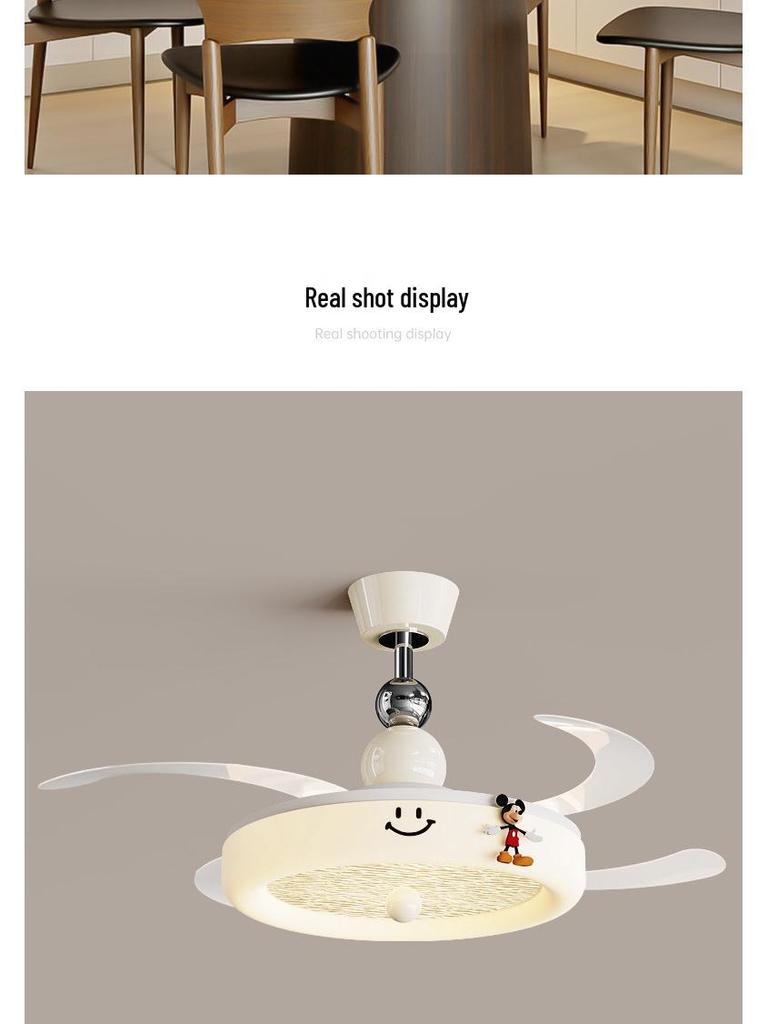 Cream Style Silent Ceiling Fan Light with Eye-Protecting Retro Design for Bedrooms and Children's Rooms