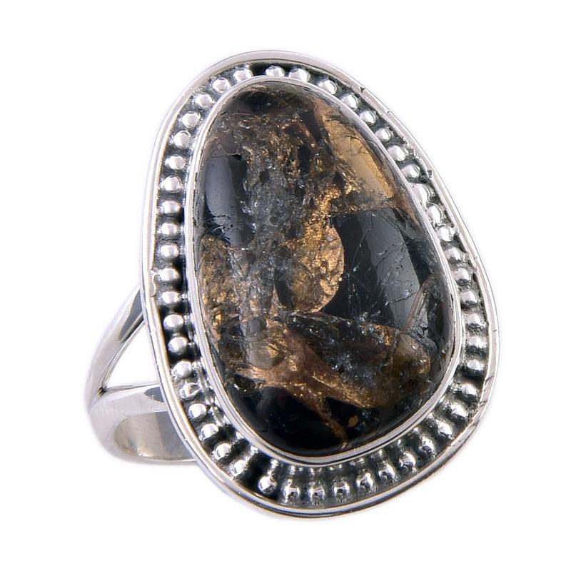 Natural Black Copper Turquoise Gemstone 925 Solid Sterling Silver Ring S.7 F4F25