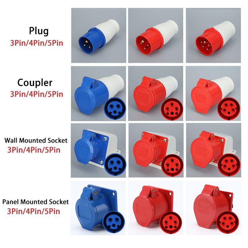 

Industrial Plug & Socket Waterproof Male Female 3P/4P/5P Electrical Connector 16A IP44 Wall Mounted Socket AC 220-250V 16A&3P
