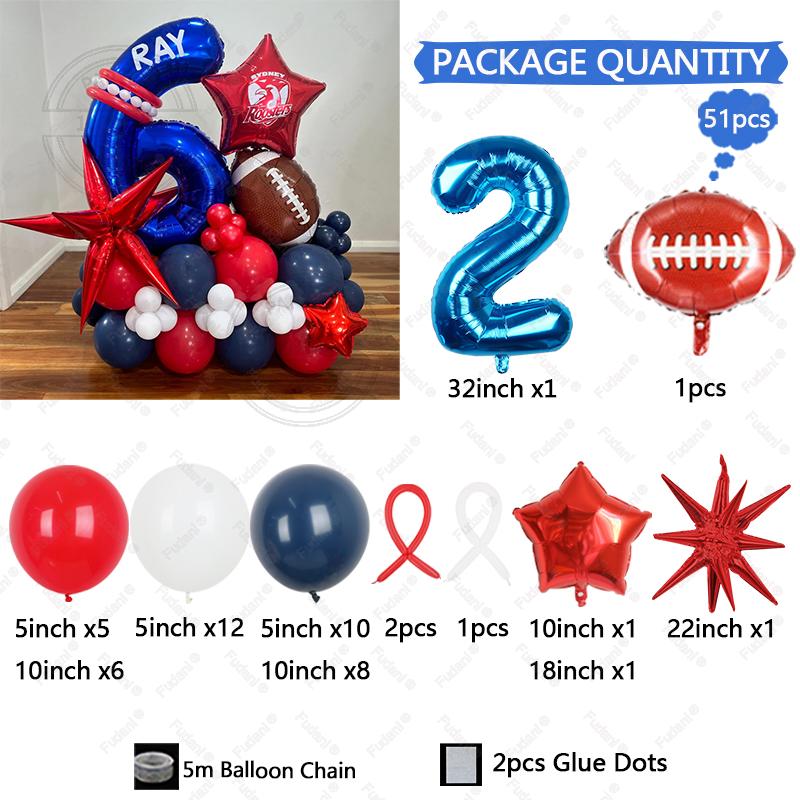 51Pcs Rugby Balloons 32inch Blue 1-9 Number Rugby Foil Balloon five-pointed star Globos Baby Shower Boy Birthday Party Decors