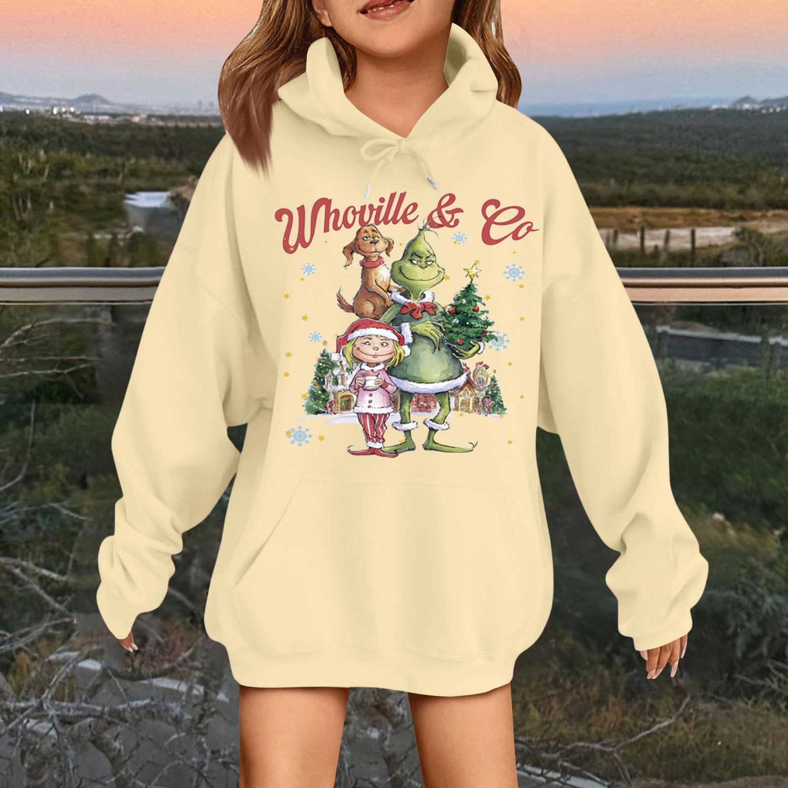 

Детская модная повседневная толстовка с капюшоном свободного кроя с длинными рукавами и рождественским принтом 110 хаки