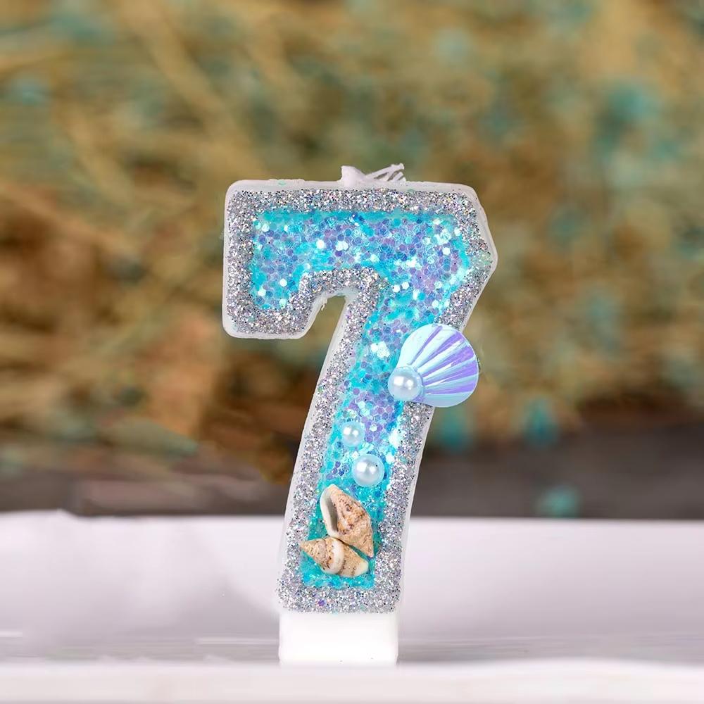 Little Mermaid Birthday Candle for Girl Blue Seashell Theme Birhday Candle 2 Years Cake Celebration Decor for daily use