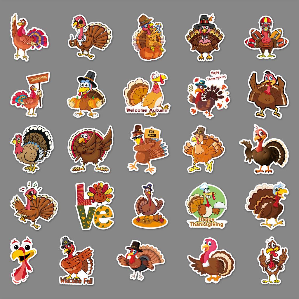 50 Turkey Doodle Personality Cartoon Thanksgiving Animal Children DIY Mobile Suitcase Stickers Waterproof