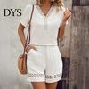 Women Summer Suit Top Shorts Two Piece Set V-Neck T-shirts Breathable Lounge Wear Solid Color Casual Short Sleeves Shirts Pants