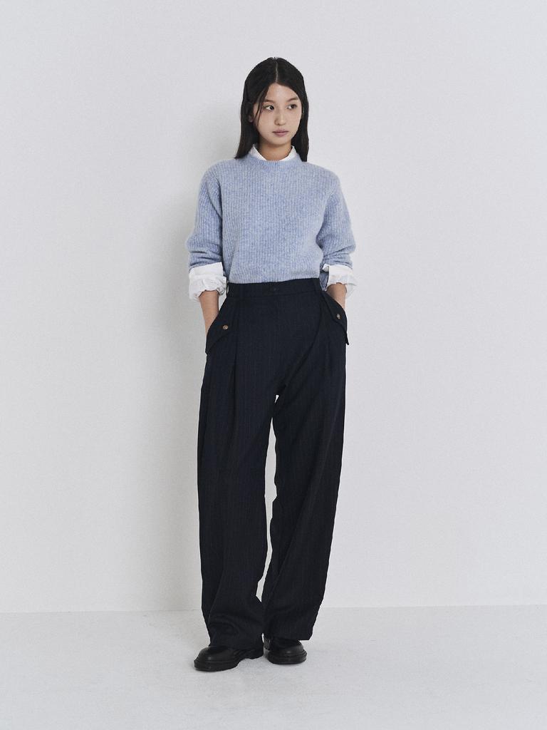 Pokeopeiseu (W) Stripe Wool Pants Dark Navy