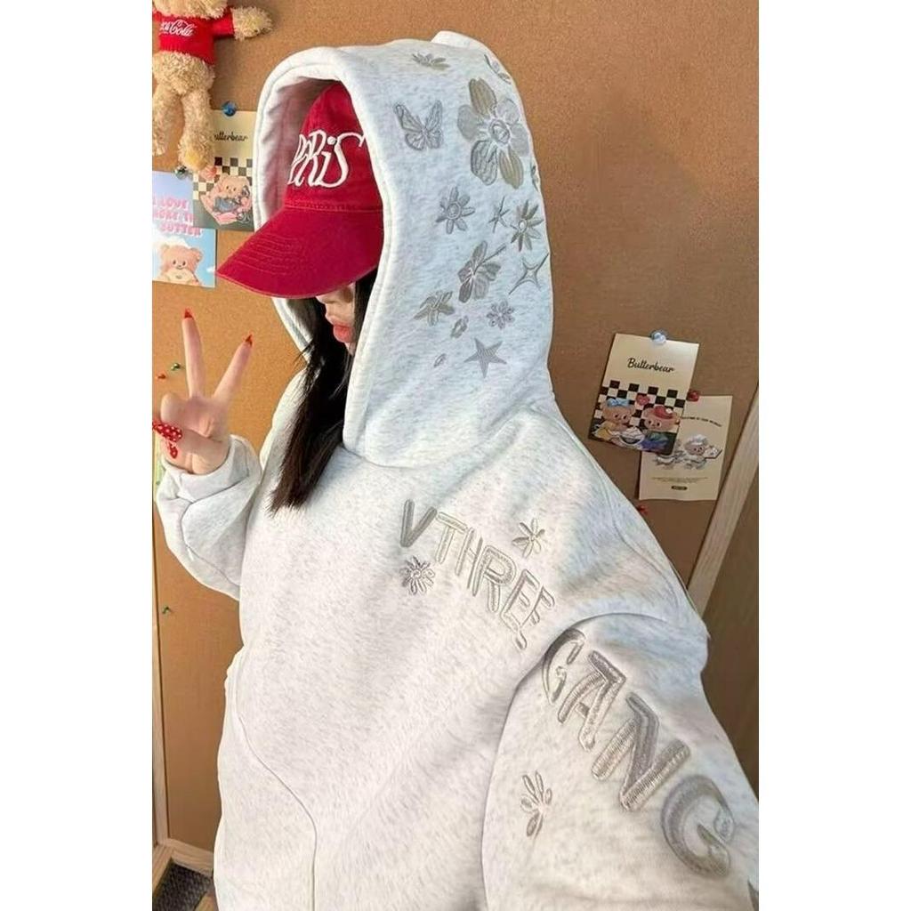 Unisex Kapuzenpullover mit Blumenstickerei - Hochwertige Nischenmode