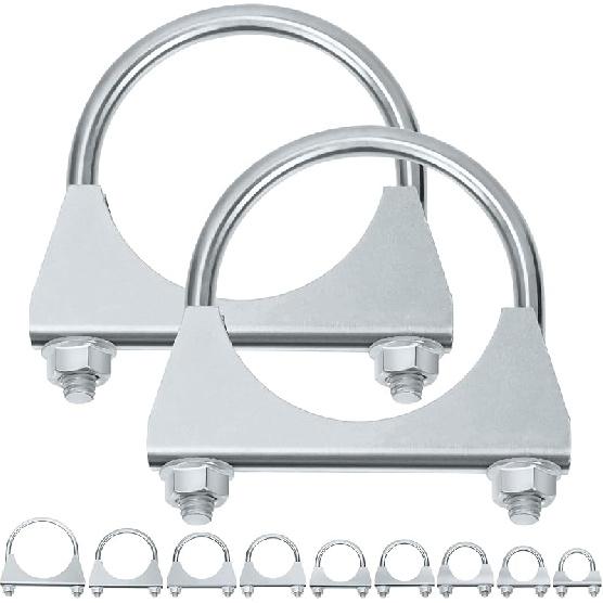 Swpeet 2Pcs Galvanized 2" - 50Mm Exhaust U Clamp Kit, Galvanized Muffler U-Bolt Clamps, Universal Heavy Duty U-Bolt Muffler Clamp Ideal For Tip Pipes