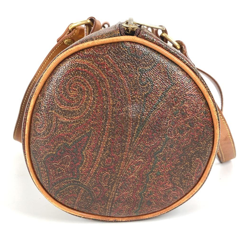 ETRO Paisley Pattern Bag Cylindrical Hand Bag PVC/Leather Brown