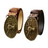 American retro western style belt, old bull head carved buckle belt, street denim wear decorative belt