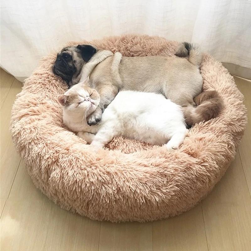 Round Cat Beds House Soft Long Plush Bed For Dogs Basket Pet Products Cushion Cat Bed Cat Mat Sleeping Sofa, Suitable For Winter