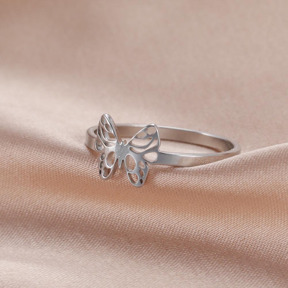 Stainless Steel Ring Heart Star Flower Butterfly Moon Phase Geometric Women's Finger Rings Wedding Gift