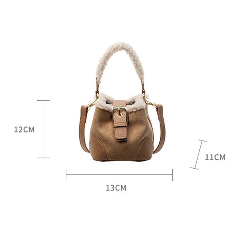 Autumn Winter Lamb Wool Bucket Bag Vintage Plush Mini Crossbody Shoulder Bag for Women Elegant Versatile Fashion Purse