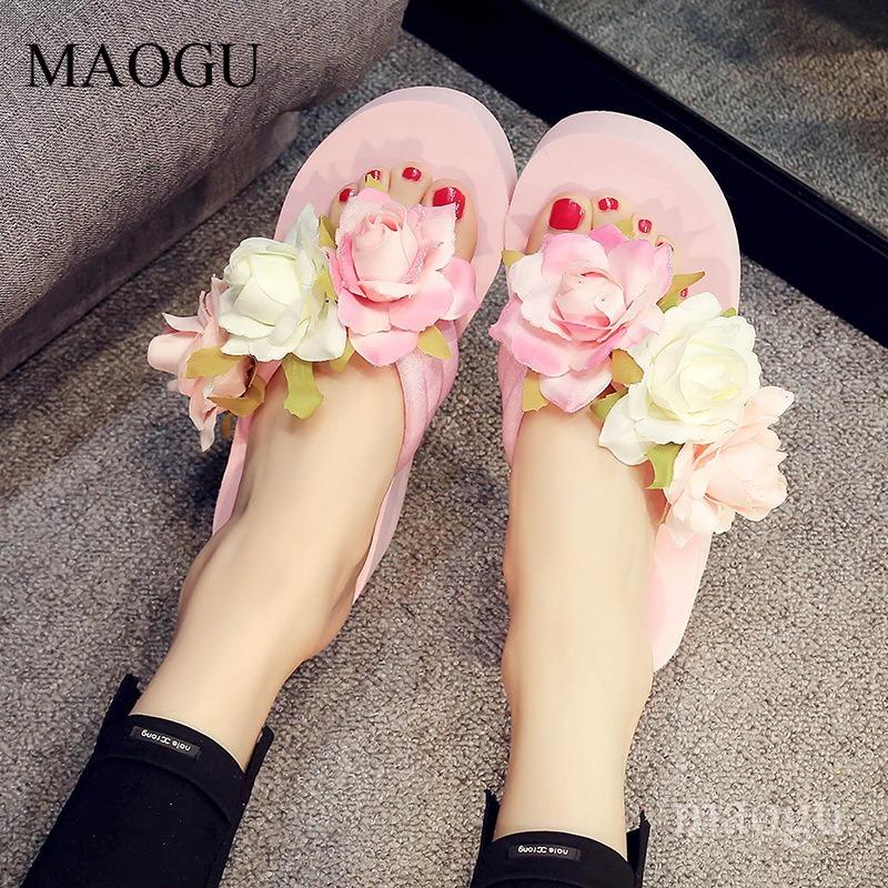 Lightweight Thick-sole Women's Summer Fashion Slippers Flower Decors Platform Flip Flops Woman Casual Slides Zapatos De Mujer