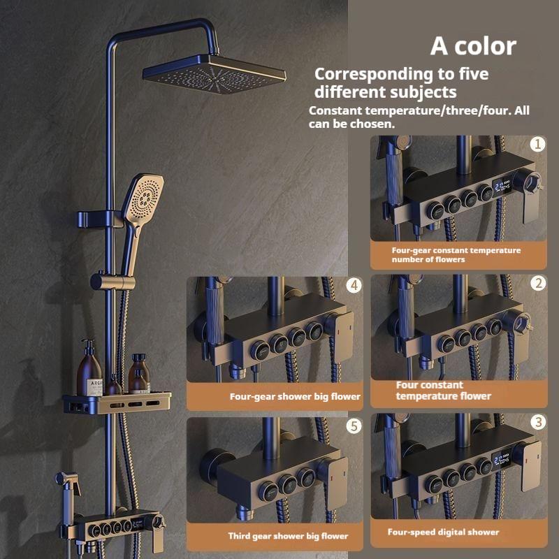 Copper Shower Set Household Digital Display Constant Temperature Shower System Bathroom Booster Nozzle Shower Spray Kit
