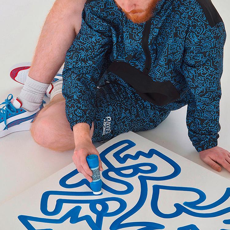 Puma X Mr Doodle Graffiti Print Colorblock Half-Zip Stand Collar Jacket Men Jackets Blue 530648-01