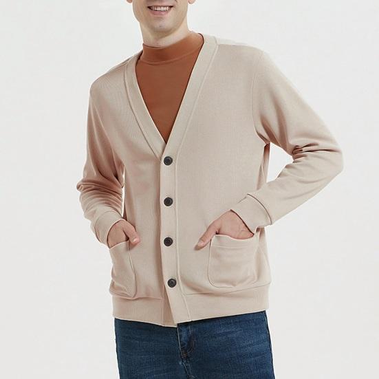 Fall Winter Men Cardigan V Neck Knitted Solid Color Elastic Pure Color Loose Buttons Single-breasted Formal Business Style Sweater Coat