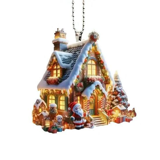 

Рождественский орнамент снежный деревенский домик подвеска 2D плоский акриловый бревенчатый домик подвесное украшение для дома автомобиль елка декор красный