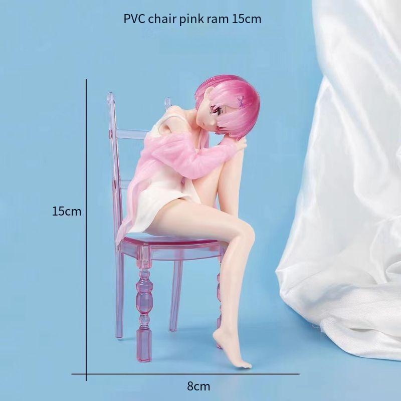 Re:Zero Rem Ram Sitting On Chair Figure Cute PVC Action Figure Collectible Model Toy Anime Gift Starting Life Another World