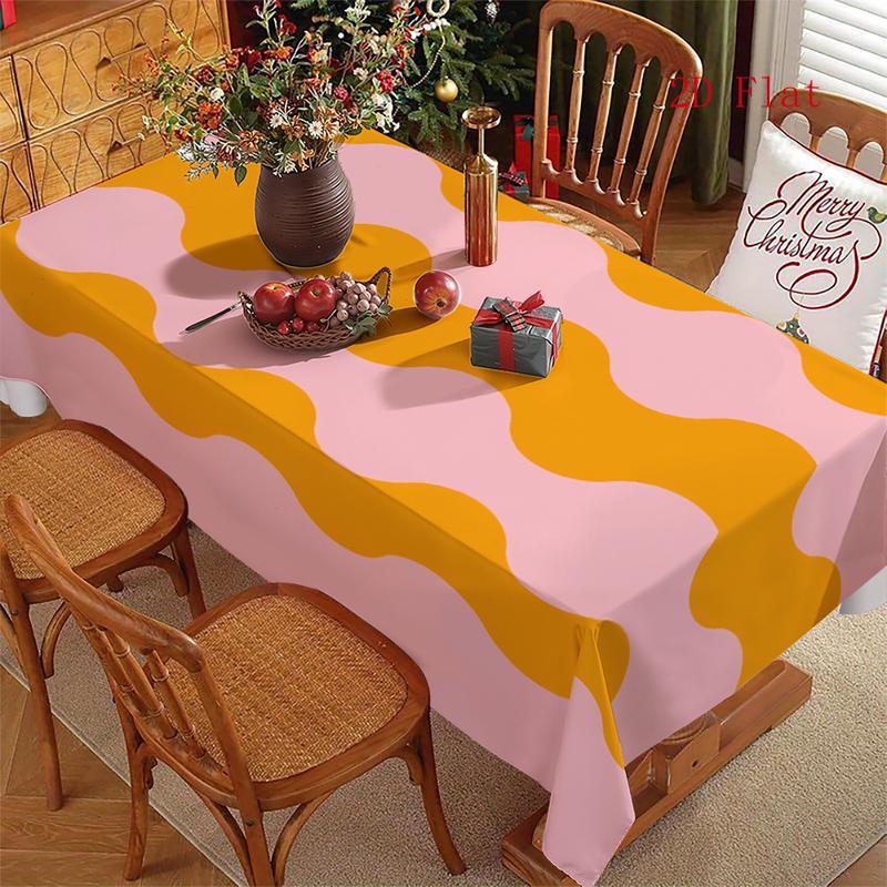 2D Platt 1 st - Rektangulärt Duk, Tillverkad av Polyester, med Växlande Rosa Och Orange Vågiga Ränder, Finns i Olika Storlekar, Lätt att Rengöra, Sui