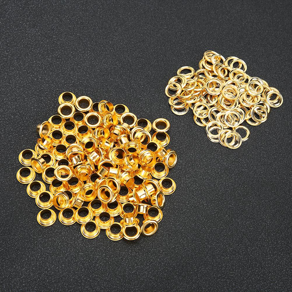 200Pcs 6mm Shoes Grommet Hollow Hole Rivet DIY Hand Made Brass Gold Leather Accessories