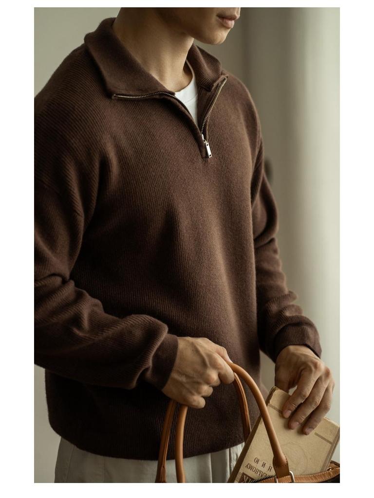 Men's 2025 Autumn/Winter Half-Zip Stand Collar Knit Sweater