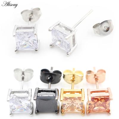 Alisouy 2 adet kare kübik zirkonya küp CZ kristal paslanmaz çelik kadın kız kulak damızlık Helix küpe piercing moda takı