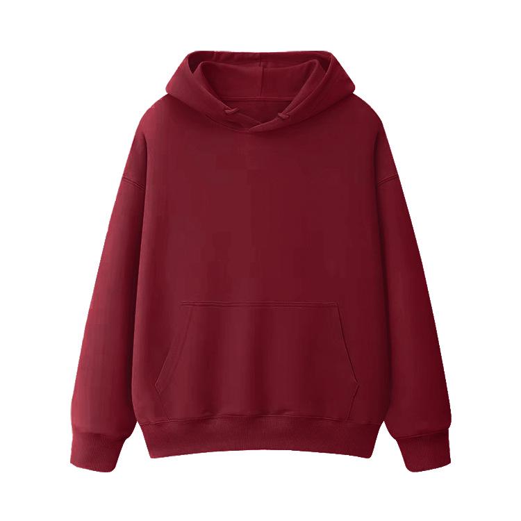 Fleece-Lined Thickened Hua Cotton Drop-Shoulder Hoodie - 2023 Autumn/Winter Solid Color Loose Hooded Sweatshirt with High Neck