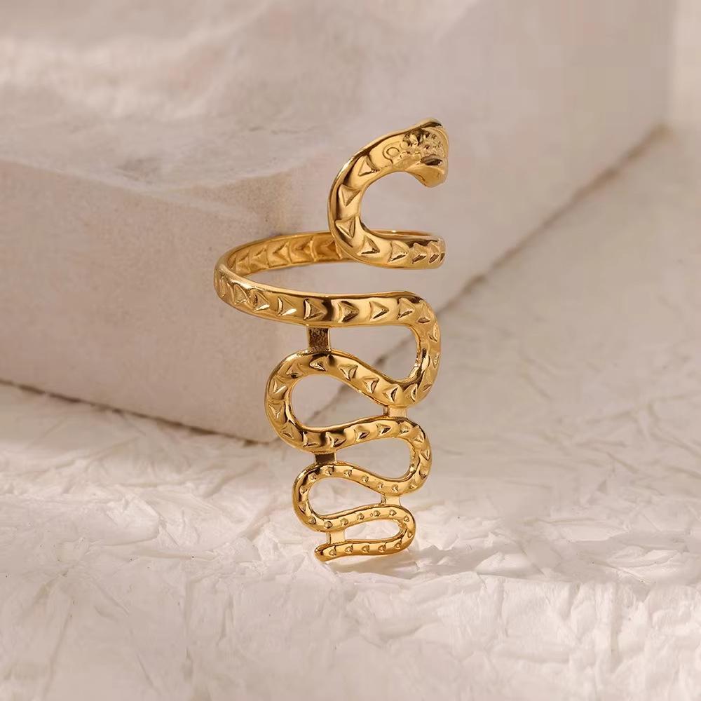 Inel Vintage din Oțel Titan Femeie Șarpe Auriu Versatil Simplu Hip Hop Personalitate Șarpe Deschis