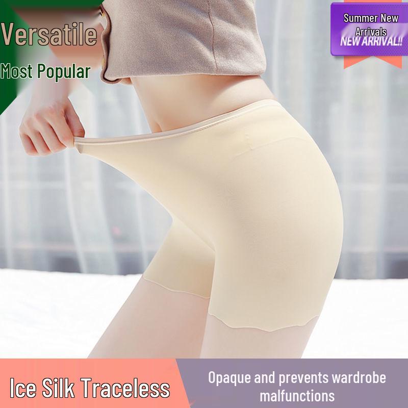 Ice Silk Anti-Exposure Women's Seamless Plus Size Three-Quarter Length Mid-Waist Summer Shorts