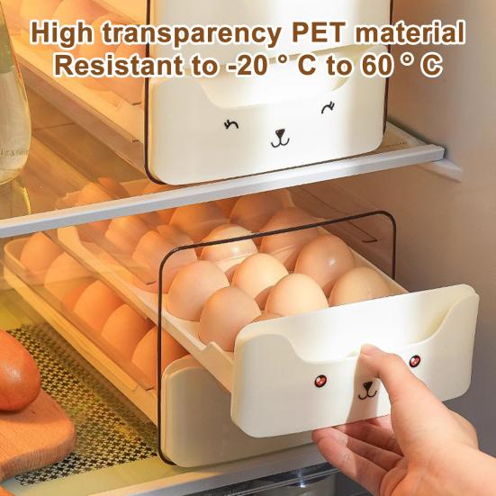 Egg Storage Box for Refrigerator Stackable Egg Container Holds 36 Eggs Kitchen Egg Organizer with Two Drawers for Fridge Counter