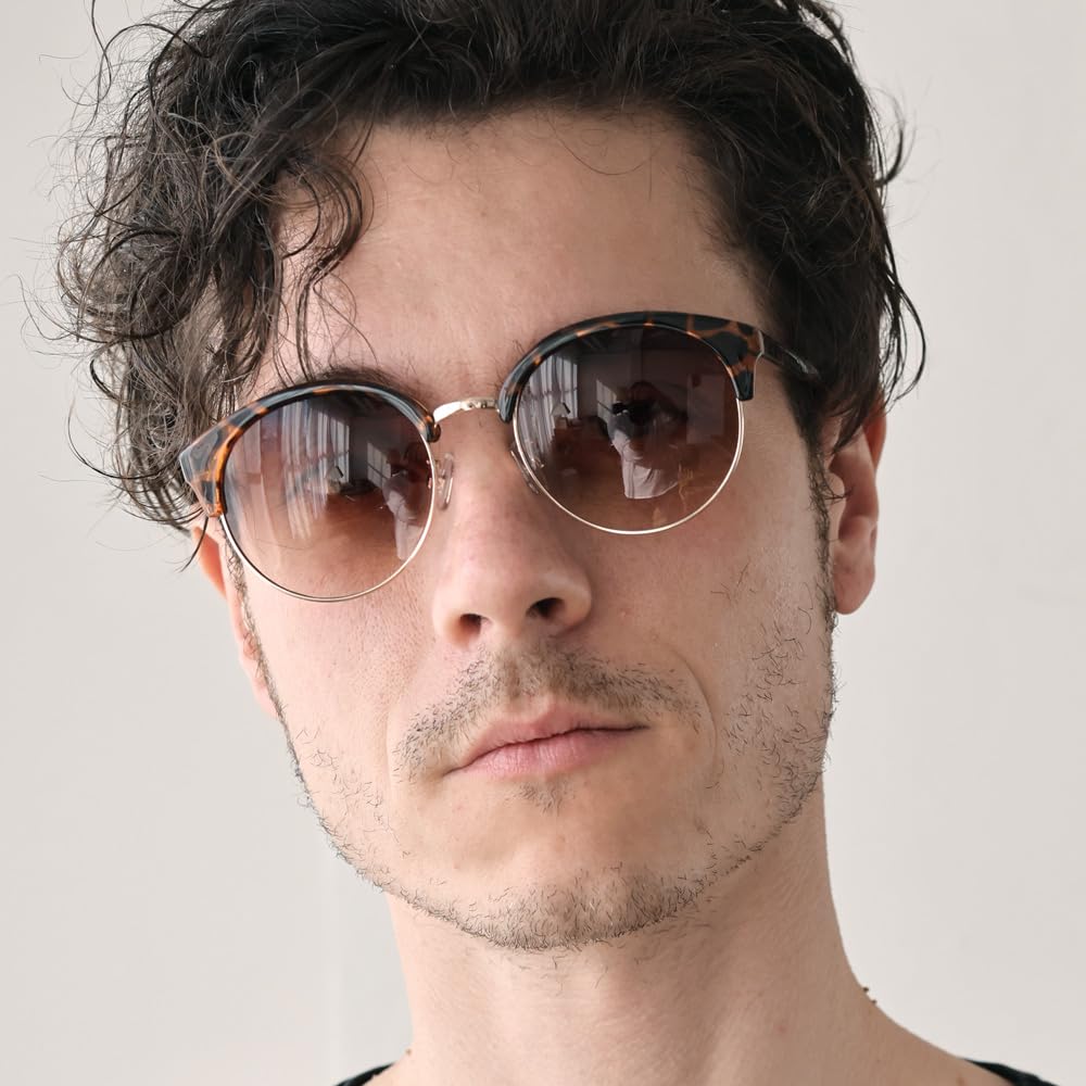 Bliss Leather Demi x Brown Half Thermont Full for Men and Thermont Black Plastic Full Cell Combination Retro Sunglasses, Style, Rim, Women,