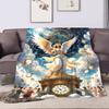 "Angel with Wings and Heavenly Clocks" Patterned Flannel Blanket Perfect for the Bedroom Living Room, Sofa, or a Little Nap