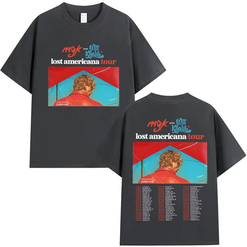 Rapper Mgk Lost Americana Tour Graphic T Shirt Men's Fashion Short Sleeve T-shirts Retro Cotton T-shirts Streetwear