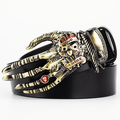 Mode Schwermetall Schnalle Totenkopf Hand Knochen Kralle Rindsleder Gürtel Geist Hip Hop Rock Stil Taillenband Show Kostüm